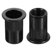 M10 Rivet Nuts Carbon Steel Knurled Flat Head Threaded Insert Nut Black 80Pcs