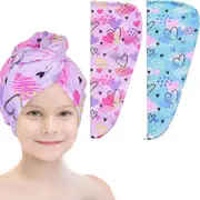 Microfiber Hair Drying Towels for Kids, 2 Pack Wet Hair Towel Wrap Turban