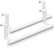 DAIYEE Stainless Steel Over Door Towel Rack Bar Holders for Universal Fit on Over Cabinet Cupboard Doors *2Pcs (White)