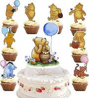 BlingABC Winnie Cake Topper 25Pcs,Classic Bear Honey Cupcake Picks Decor Baby Shower Birthday The Pooh Bear Theme Cake Decoration for Kids Boy Girl