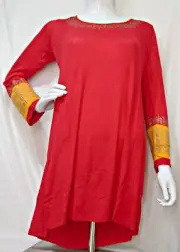 RED Boho Tunic Long Sleeve Kurti Medium * Large