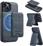 GoshukunTech for iPhone 14 Plus Wallet Case,for iPhone 15 Plus Flip Case with Vertical Flip Card Slots PU Leather Detachable Phone Cover[Support Magsafe or Wireless Charging]-Navy Blue
