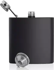 6oz Black Flask + Funnel Leak Proof Screw Cap Hip Pocket Liquor Alcohol Gift Box