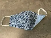 Reversible/Reusable 2-in-1 Two Way Blue Geometric Gingham Face mask Navy Blue