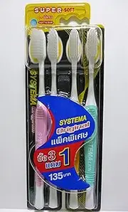 Systema Original Super Soft & Slim Bristles Toothbrushes Family Pack (Pakc of 4)
