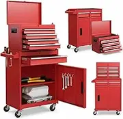 Costway Lockable Tool Storage Cabinet, 2-in-1 High Capacity Rolling Tool Chest with Handle, 6 Drawer, EVA Liner, 4 Wheels, Detachable Tool Box Combo for Garage, Warehouse, Workshop (Red)