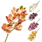Artificial Flower Silk Wedding Cream Latex Real Touch Cymbidium Orchid Stem ^&