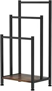 Devanti 3-Tier Towel Rail, Steel Frame Towels Rack Clothes Rails Bar Airer Racks Bathroom Holder Freestanding Free Standing Clothe Storage, MDF Tabletop Black