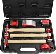 C&T 7 Piece Auto Body Repair Tool Hammer Dolly Set, Car Body Repair Tool Kit with Carrying Case, Hickory Handles
