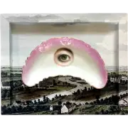 No. 2323 Lover's Eye Painting on a Pink & White Crescent Dish