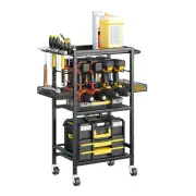 Power Tool Organizer Cart with Wheels, Garage Tool Shelf Drill Holders Garage...