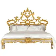 Venetian Bed, Rococo Style, Hand Crafted Bed, carved with cushion head board
