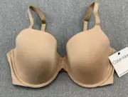 Calvin Klein Lightly Lined Demi Underwire Bra Size 34DD Beige Padded Smooth Soft