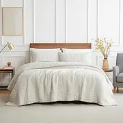 palassio Beige Cotton Quilt Twin Size Bedding Sets with Pillow Sham, White Lightweight Soft Bedspread Coverlet, Tan Cream Quilted Comforter Bed Cover for All Season, 2 Pieces, 68x86 inches