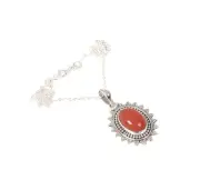925 Solid Sterling Silver Red Carnelian Chain Pendant-19.3 Inch p769
