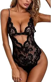 [KOEMCY] Sexy Lingerie Sexy Backless Teddy Lingerie Naughty One Piece Lace Babydoll Negligees Underwear Sexy Bodysuit for Women