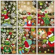 100 PCS Christmas Window Clings - Christmas Window Clings for Glass Windows,Christmas Elf Faces Window Stickers with Snowflake,Double Sided Static Window Clings for Christmas Window Decals(9 Sheets)