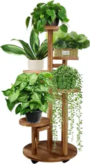 5 Tiered Tall Plant Stand for Indoor, Wood Plant Shelf Corner Display Rack, Mult
