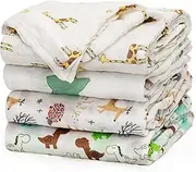 upsimples Baby Swaddle Blanket Unisex Swaddles Wrap Soft Silky Muslin Neutral Receiving Blankets for Boys and Girls, Large 47 x 47 inches, Set of 4 - Fox/Elephant/Giraffe/Dinosaur