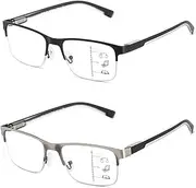 [SUNAMOY] Multifocus Reading Glasses Men Bifocal No Line Progressive Multifocal Reader Blue Light Computer Frame Eyeglasses 2pk