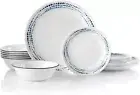 CORELLE Classic Glass Dinnerware 18 Pcs Set Ocean Blues Break and Chip Resistant