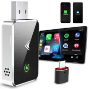 Mini Wireless Carplay & Android Auto Adapter 2 in 1,Clear The Memory Function,Optimized Heat Dissipation,for 2016+ Cars iOS 12+ Android 11+ (Silver)
