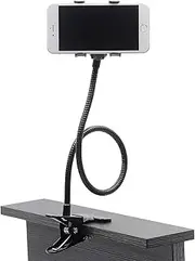 Lazy Bracket Bed Phone Holder, Universal Mobile Phone Stand, Bendable Gooseneck Long Arm Clip for Car Desk Kitchen, Fit for All Cell Phones (Black)