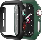 2 Pack Case for Apple Watch Series SE2 SE 6 5 4 44mm, Built-in Screen Protector [Touch Sensitive] Slim Guard Bumper Full Coverage Hard PC Protective Cover for iWatch S6/S5/S4/SE 44mm, Black+Green