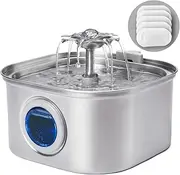 Cat Water Fountain Stainless Steel with 5 Filters & Window-3.2L/108oz Pet Water Fountain for Drinking Indoor-Ultra Quiet Family Auto Cat Dispenser Bowl for Multi-Pet Cats/Dogs