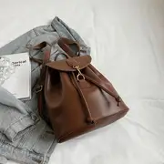 Faux Leather Buckled Flap Backpack Brown - One Size