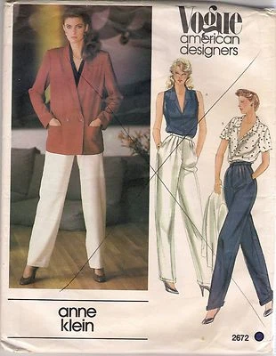 Vogue Sewing Pattern 2672, Anne Klein Vintage Jacket, Blouse & Pants, S 12 Uncut