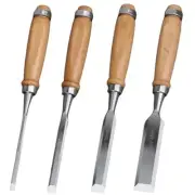 Flat Chisels Set of 4 Wood Carving Chrome Vanadium Steel Chamfering Finishing