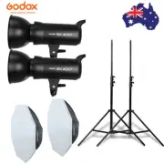 2X Godox SK400II Studio Flash Strobe + 95cm Bowens Softbox + 2m Light Stand