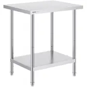 VEVOR Stainless Steel Prep Table, 24 x 30 x 34 Inch, Heavy Duty Metal Worktable with 3 Adjustable Height Levels, Commercial Workstation for Kitchen Ga