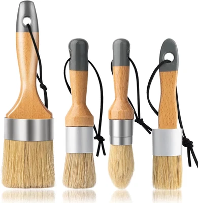Yibaibrush Chalk and Wax Paint Brush Furniture Set of 4, Small round and Larg...