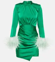 [Self-Portrait] Self-Portrait Feather-trimmed cutout satin minidress AU 6 green