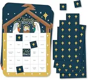 Big Dot of Happiness Holy Nativity - Bingo Cards and Markers - Manger Scene Religious Christmas Shaped Bingo Game - Set of 18