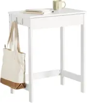 Sobuy White Small Desk with Drawer and Hooks, Study Desk, Small PC Desk, Laptop