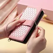 Style Lanyard Rhombic Leather Case for Samsung Galaxy S23 S22 S21 S20 FE S10 S9 S8 Plus,Pink,for Samsung S9 Plus