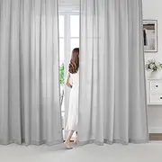 [PrinceDeco] Sheer Curtains for Living Room No-See-Through Curtains for Windows Light Filtering Semi Sheer Curtains for Bedroom Privacy Window Curtain & Drapes 2Panels Rod Pocket, W132cm x D213cm，Grey