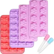 Puppy Dog Paw and Bone Silicone Molds, Non-Stick Food Grade Silicone Molds Baking Mold for Chocolate, Candy, Jelly, Ice Cube, Dog Treats, Cupcake Baking Mould, Muffin pan (Set of 4PCS with 2 Droppers)