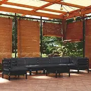 9 Piece Garden Lounge Set with Cushions Black Solid Pinewood Patio Bar Sets