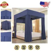 Elegant Dark Blue Four Corner Post Bed Canopy Curtains - Easy Installation