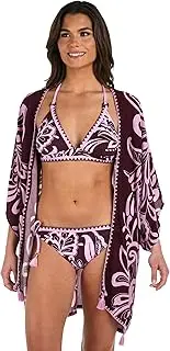 [La Blanca] Womens Moody Blues Square Kimono Cover Up Swimwear Cover-Ups - Blue