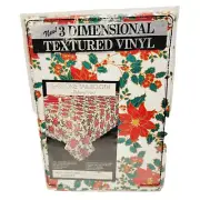 Vtg Textured Holiday Christmas Poinsettias Bouquet Floral 3D Oval Tablecloth