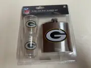 NEW NFL Shot Glasses and Brushed Stainless Steel Flask Set GREEN BAY PACKERS