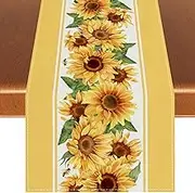 Rvsticty Linen Watercolor Sunflower Table Runner Spring Flower Tablecloth Spring Farmhouse Sunflower Decorations and Supplies for Home Kitchen Table-13×108'