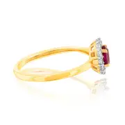 0.39 Carat Created Ruby Oval Shaped and Diamond Ring in 9ct Yellow Gold, S