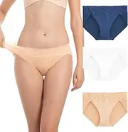 OEIOEI Unterhosen Damen Bambus Atmungsaktiv Hipster Unterwäsche Spitze Slip Microfaser 3er Pack