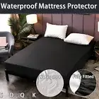Waterproof Fitted Sheet Set Single Double Queen King Mattress Protector Black